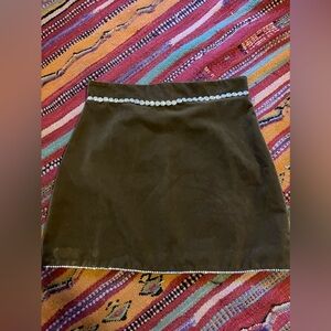 - Brown Suede Rhinestone Mini Skirt